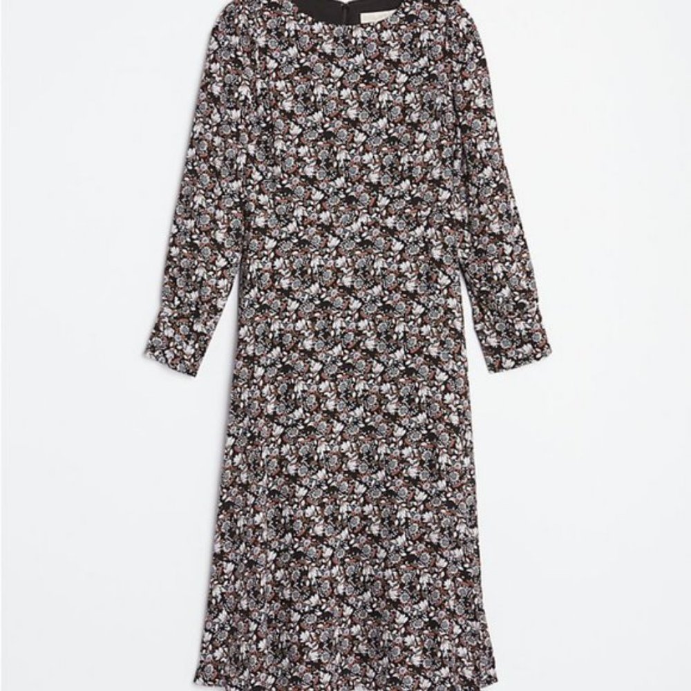 LOFT Puff Sleeve Floral Midi Dress